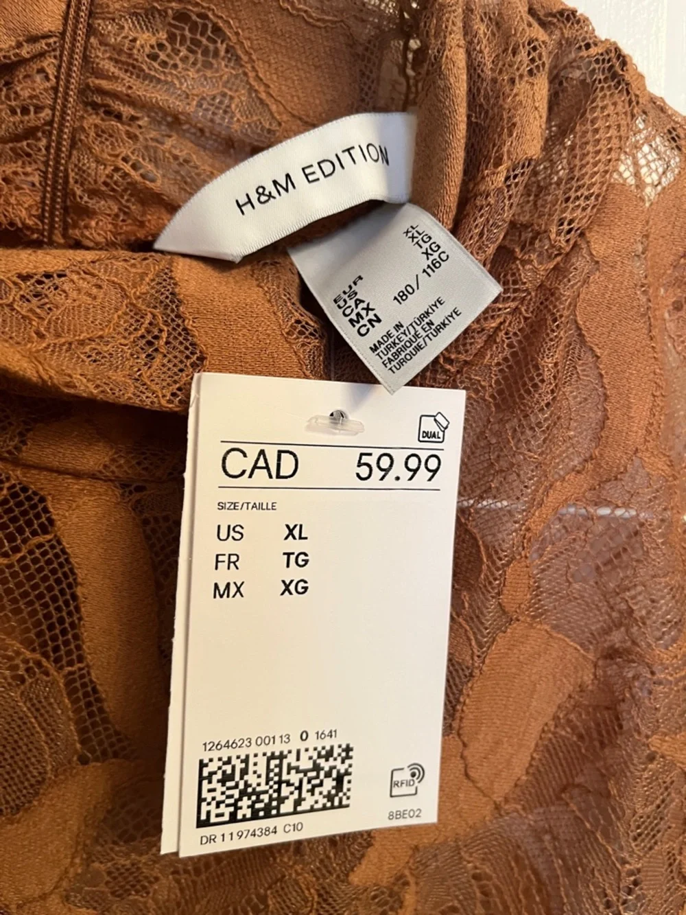 NWT H&M Sheer Lace Twist-Front Long-Sleeve Top in Rust - Picture 4 of 5